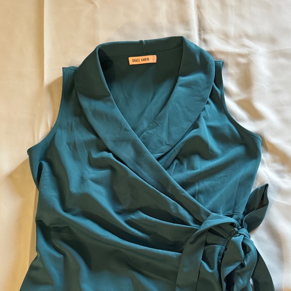 Grace Karin Teal Faux Wrap dress, size L